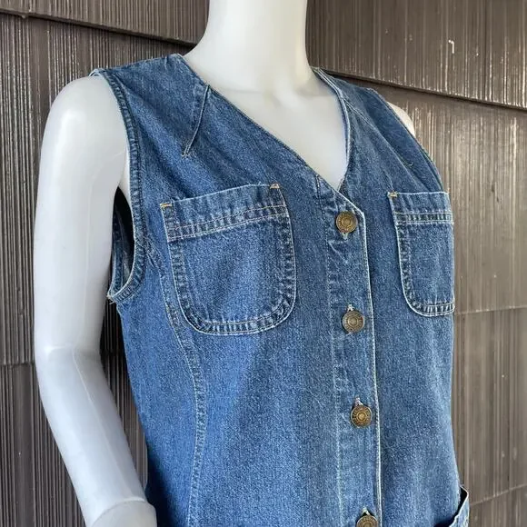 🔥Vintage 90s Y2K St. John’s Bay Denim Mini Jumper Dress Button Down Pockets 8P - Picture 5 of 16